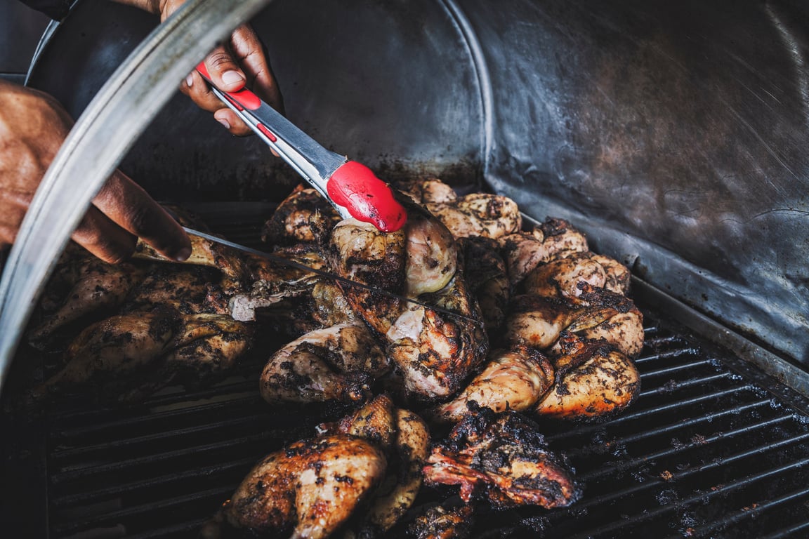 Spicy Grilled Jerk Chicken on the barbecue